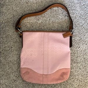 Pink & brown Coach signature bucket tote
